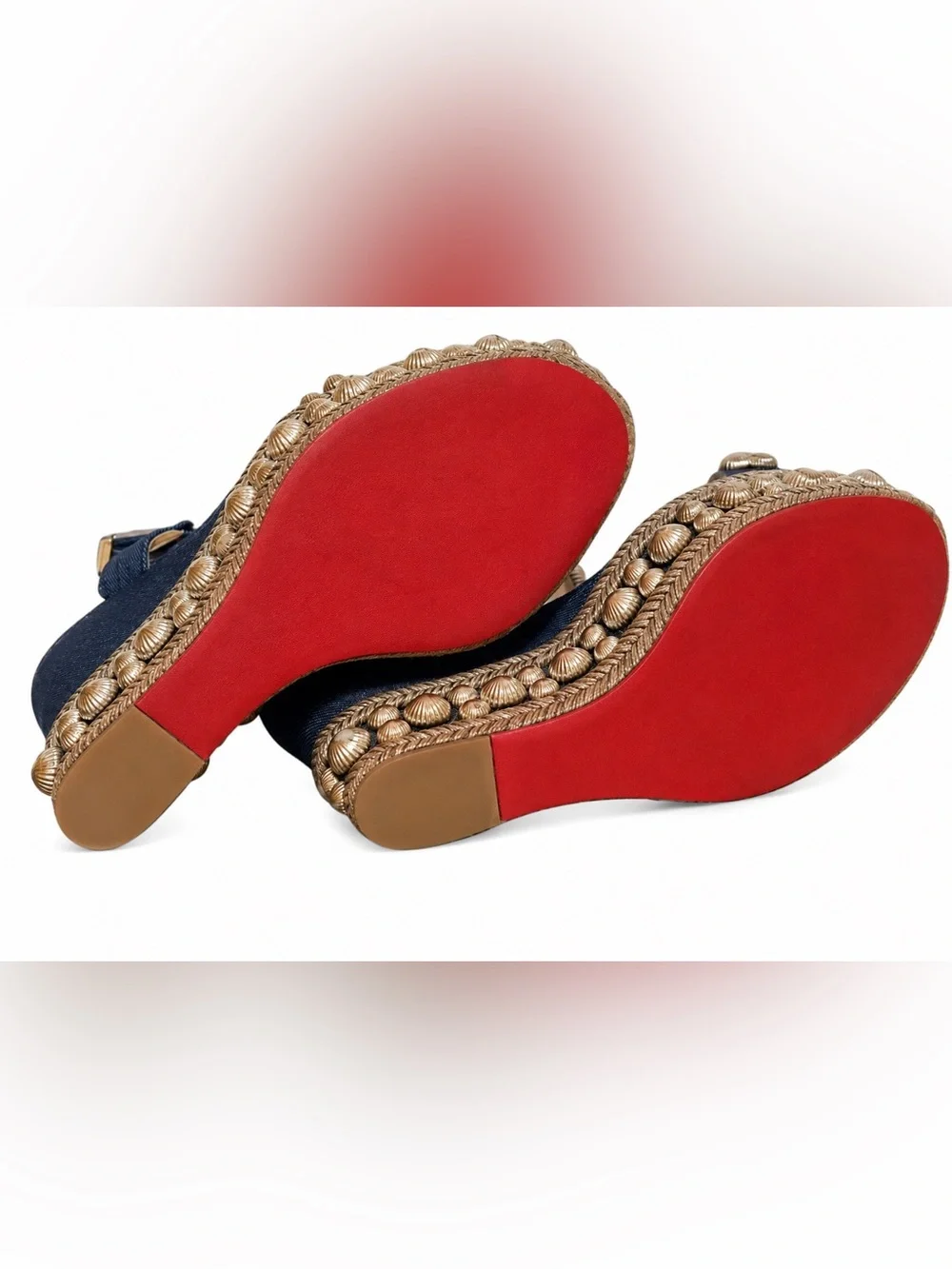 Christian Louboutin Denim 120 Rondaclou Wedge Studded Spike Sandals